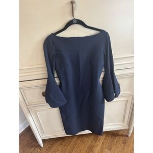 Chiara Boni La Petit Robe Bell Sleeve Midi Dress Navy Blue Size 40 Made In Italy